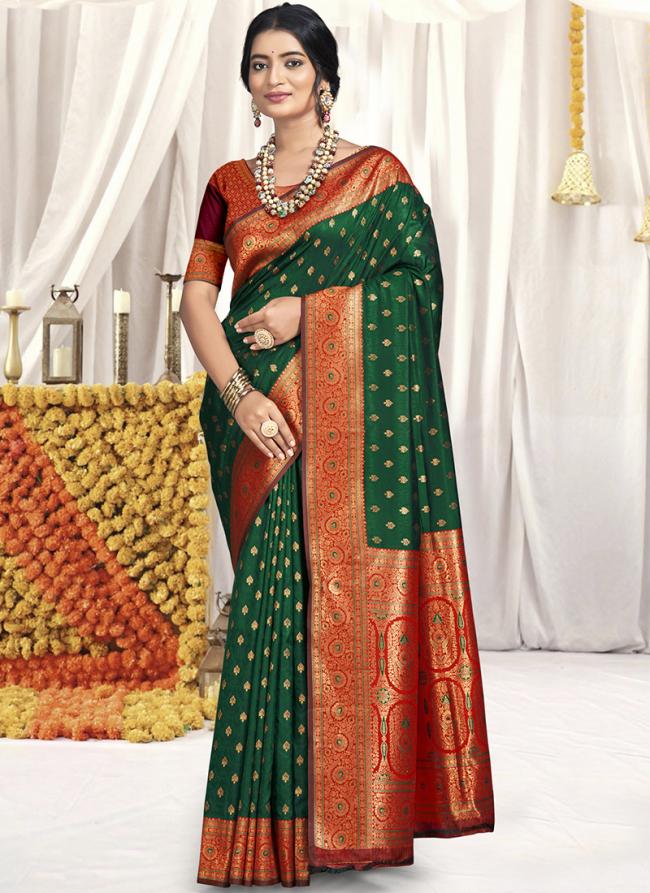 Silk Green Traditional Wear Weaving Saree